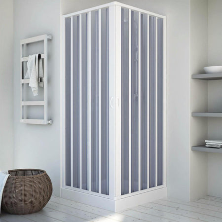 BOX DOCCIA ANGOLARE RICHIUDIBILE 80 X 80 BIANCO APERTURA A SOFFIETTO RIDUCIBILE SU MISURA