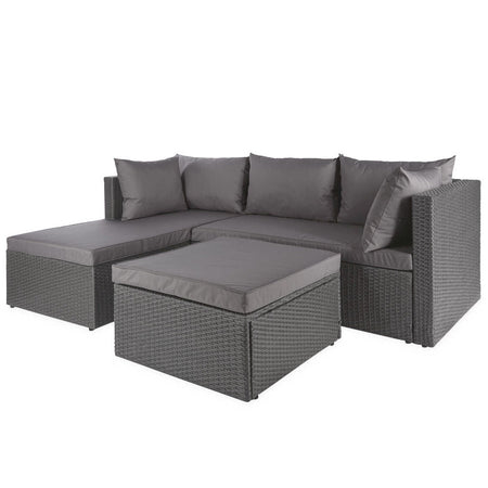 Set Salotto Divano in Polyrattan con Pouf da Esterno Giardino Grigio Scuro