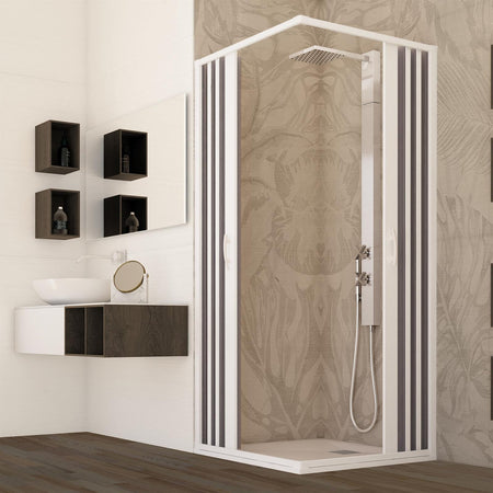 Box doccia angolare "Flex" con fascia larga apertura centrale a soffietto riducibile "Made in Italy"