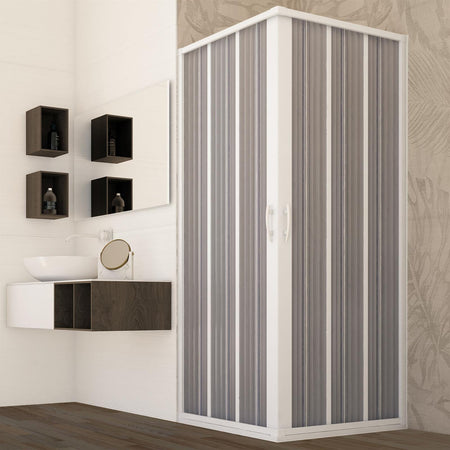 Box doccia angolare "Flex" con fascia larga apertura centrale a soffietto riducibile "Made in Italy"