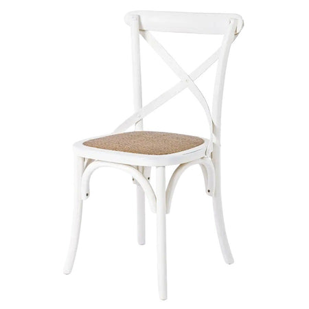 MOBILI 2G - SET 2 Sedie Cross Bistrot Shabby Vintage Bianco Olmo Seduta Rivestita Rattan Naturale Modello (6086)