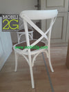 MOBILI 2G - SET 2 Sedie Cross Bistrot Shabby Vintage Bianco Olmo Seduta Rivestita Rattan Naturale Modello (6086)