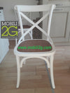 MOBILI 2G - SET 2 Sedie Cross Bistrot Shabby Vintage Bianco Olmo Seduta Rivestita Rattan Naturale Modello (6086)