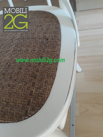 MOBILI 2G - SET 2 Sedie Cross Bistrot Shabby Vintage Bianco Olmo Seduta Rivestita Rattan Naturale Modello (6086)