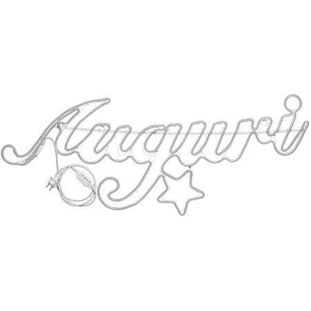 Decorazione luminosa a led scritta auguri luce di natale effetto neon da esterno 115 cm