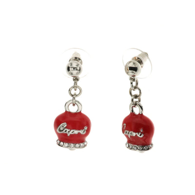 BYSIMON - Orecchini in Metallo con campanella capri pendente in smalto rosso, impreziosita da cristalli