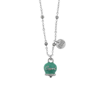 BYSIMON - Collana in Metallo con campanella portafortuna verde acqua, con scritta Capri