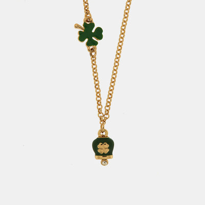 BYSIMON - Collana in Metallo con cuore e campanella portafortuna verde con quadrifoglio