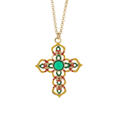 BYSIMON - Collana in Metallo con maioliche colorate a forma di croce