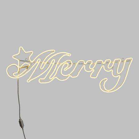 Scritta "Merry" a neon bifacciale a 840 led bianco caldo per uso esterno