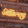Scritta Merry a neon bifacciale a 840 led bianco caldo per uso esterno