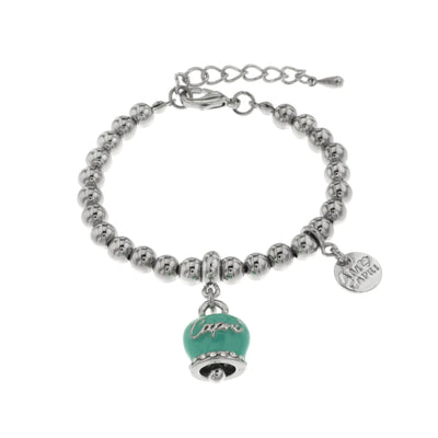 BySimon - Bracciale in Metallo con campanella pendente verde marino con scritta Capri