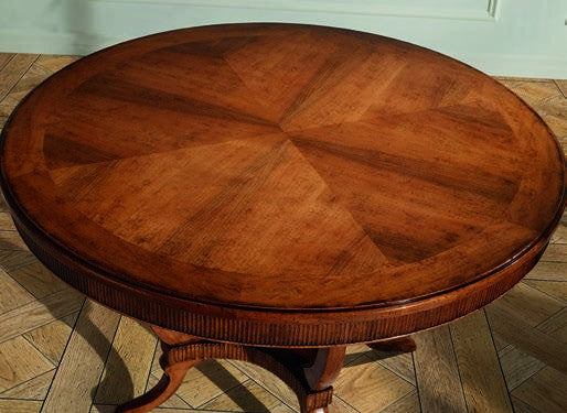 MOBILI 2G - Tavolo rotondo classico legno intarsio tinta noce 120/130/140 Cm