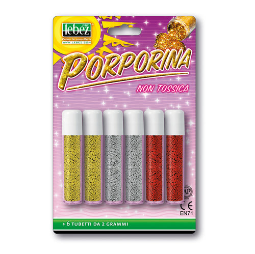 Busta 6 Tubi Porporina Glitter Assortito 2Gr Lebez