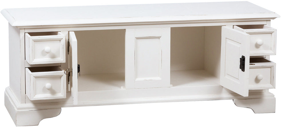 Biscottini Mobile TV Biscottini Country legno tiglio bianco anticato 150x51x56 Artigianale