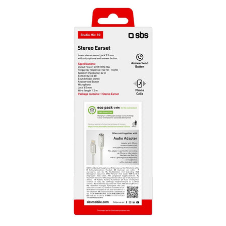 SBS Auricolari Filo Studio Mix 10 TEINEARKL Microfono+Tasto
