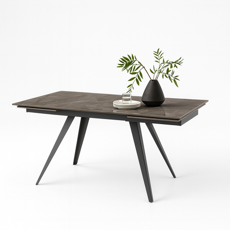 Tavolo "Arcturus" con gambe in ferro e piano in ceramica, design moderno, 160/240 x 110 x h 75 cm