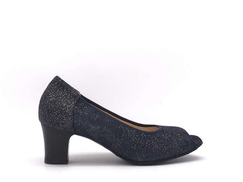 COMODA IDEA Décolleté spuntato in tessuto blu e oro 1170