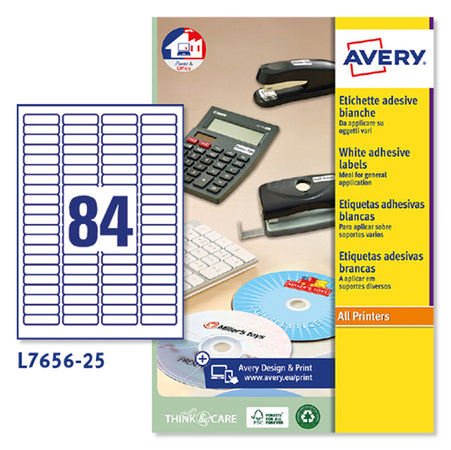 Etichette Adesive L7656 Bianche 25Fg A4 46X11,1Mm (84Et/Fg Inkjet/Laser Avery