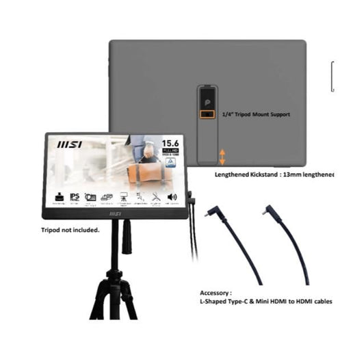Msi pro mp161 e2 monitor portatile nero 39,6 cm (15.6\) led 1920 x 1080 pixel - 9S6-3PB70H-020
