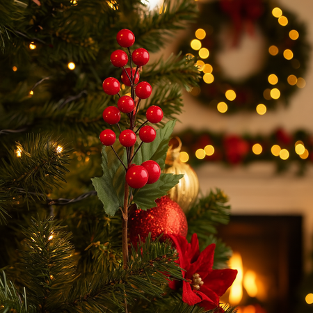 Bacche rosse per albero di natale per decorazione natalizia h 22,5 cm