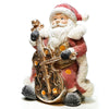 Babbo natale con strumento h 36 cm decorazione natalizia in poli resina con led