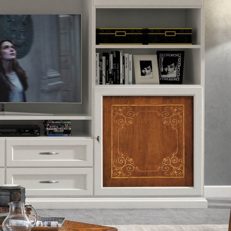 MOBILI 2G - Parete attrezzata porta tv classica legno bianco e noce 300x46x240