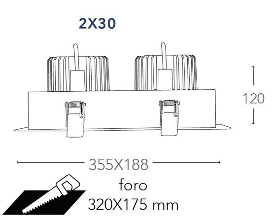 Faretto Incasso 2 Luci Orientabili Bianco Nero Cartongesso Led 60 watt Luce Calda