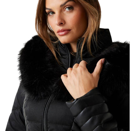 Guess piumino nero con cappuccio in pelliccia sintetica NEW OXANA