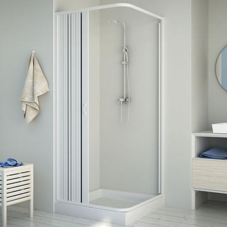 Box doccia angolare "Flex" con fascia larga apertura laterale a soffietto riducibile "Made in Italy"