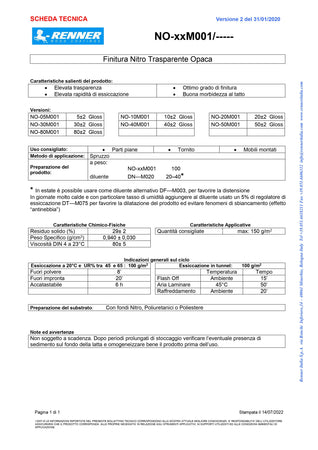 Renner NO-20M001 1lt finitura nitro trasparente opaca 20 gloss