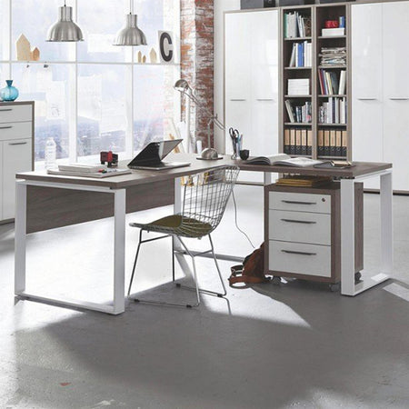Scrivania elegante in legno con piedi in Acciaio da ufficio e stanzetta porta pc "Made in Italy"