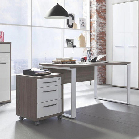 Scrivania elegante in legno con piedi in Acciaio da ufficio e stanzetta porta pc "Made in Italy"