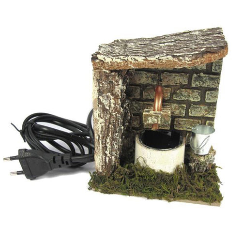 Fontana per presepe con muretto paesaggio in legno e sughero h 13,5 cm