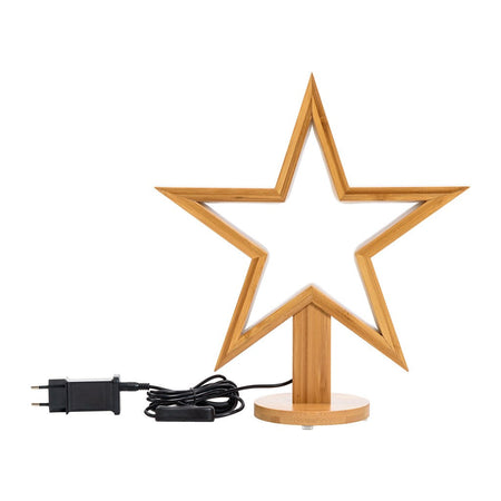 Stella luminosa a led luce bianco caldo con base in legno naturale decorazione natalizia