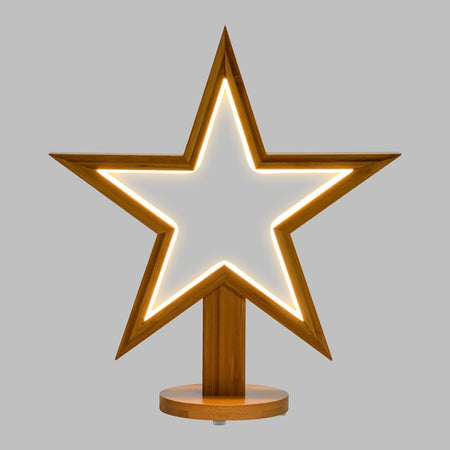 Stella luminosa a led luce bianco caldo con base in legno naturale decorazione natalizia