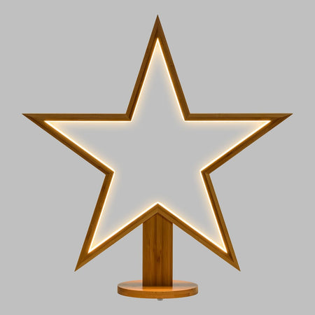 Stella luminosa a led luce bianco caldo con base in legno naturale decorazione natalizia