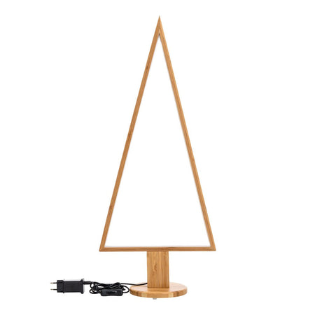 Albero triangolare luminoso con led bianco caldo e base in legno
