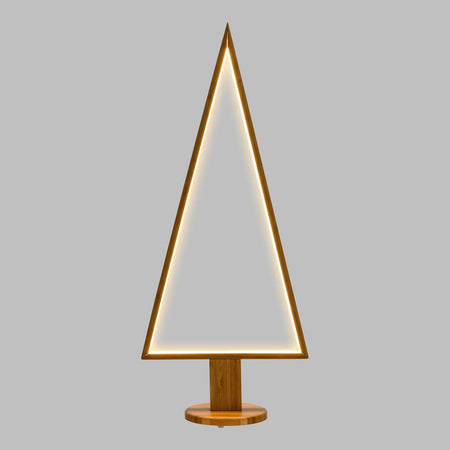 Albero triangolare luminoso con led bianco caldo e base in legno