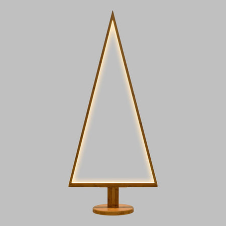 Albero triangolare luminoso con led bianco caldo e base in legno