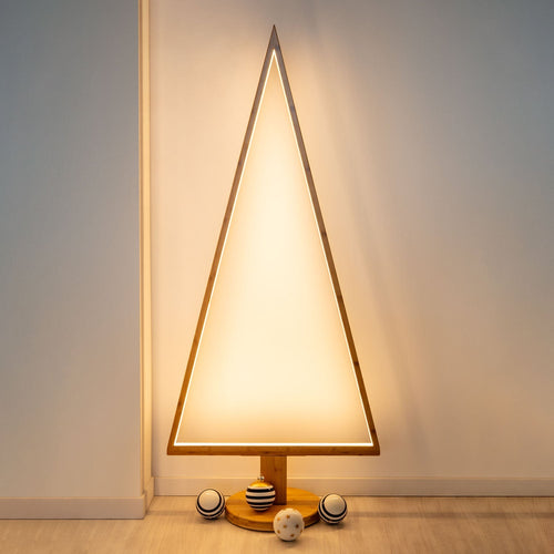 Albero triangolare luminoso con led bianco caldo e base in legno