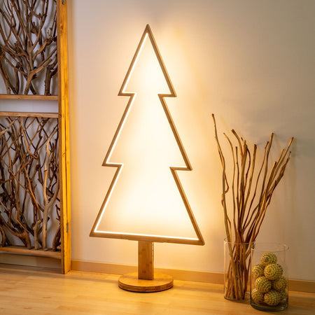 Abete triangolare luminoso con led bianco caldo e base in legno decorazione natalizia