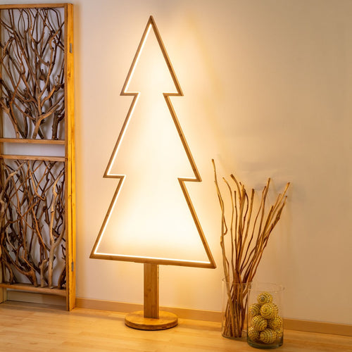 Abete triangolare luminoso con led bianco caldo e base in legno decorazione natalizia