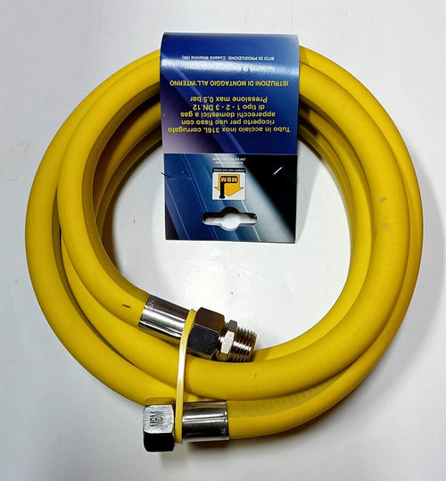 Tubo flessibile gas 200cm 1/2 MF inox Uniroll a norma EN 15266