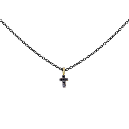 Rue des mille - GIROCOLLO CROCE TOTAL BLACK CON DIAMANTI NERI - ORO18KT