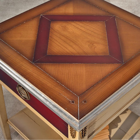 MOBILI 2G - Tavolino quadrato classico legno ciliegio intarsio shabby 55X55x62