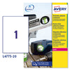 Poliestere Adesivo L4775 Bianco 20Fg A4 210X297Mm (1Et/Fg Laser Avery