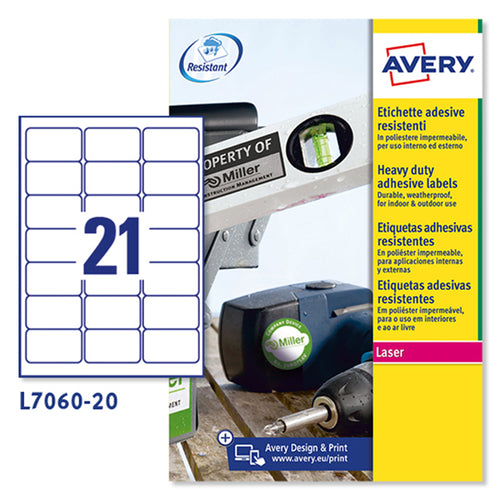 Poliestere Adesivo L7060 Bianco 20Fg A4 63,5X38,1Mm (21Et/Fg Laser Avery