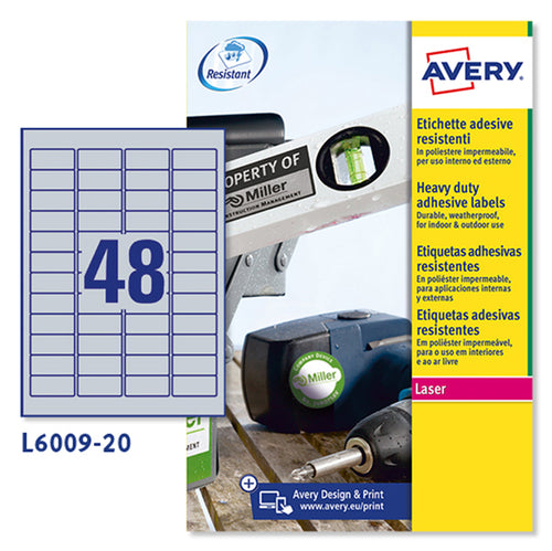 Poliestere Adesivo L6009 Argento 20Fg A4 45,7X21,2Mm (48Et/Fg Laser Avery