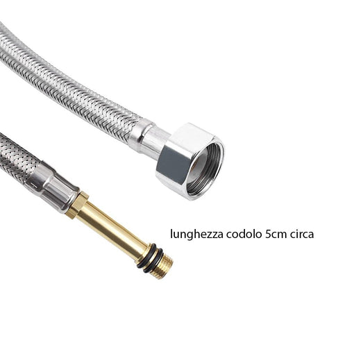 Flessibile acqua F 1/2 x M 10mm da 50cm tramato in acciaio inox con codolo per rubinetto miscelatore